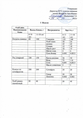 06.10.2022ж Преспективалық ас мәзірі