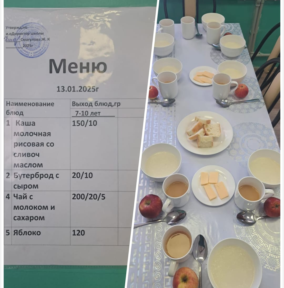 С.Мұқамеджанов атындағы ЖББ мектебінің ас мәзірі