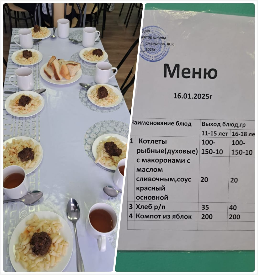 С.Мұқамеджанов атындағы ЖББ мектебінің ас мәзірі