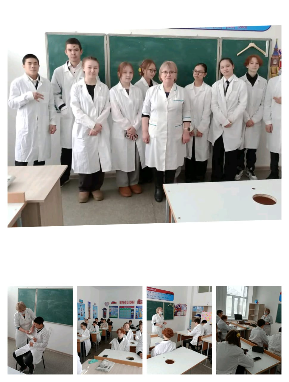 Дәрігер Джантасова Ж.Ж мед.сынып оқушыларына күйген және үсіген жағдайда көрсететін алғашқы медициналық көмекпен таңыстырды