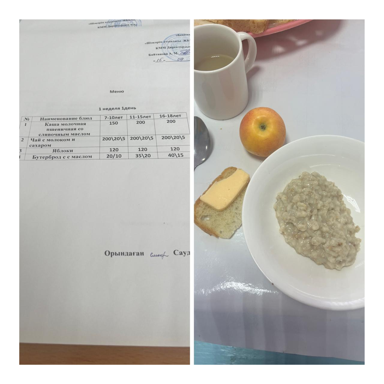 «15 қыркүйектегі мектептегі тамақтану»