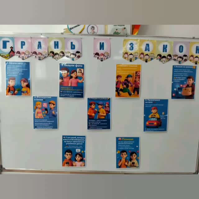Мектепте бір қарағанда зиянсыз болып көрінетін, бірақ нақты өмірде әкімшілік немесе қылмыстық жауапкершілікке әкелуі мүмкін жағдайларға арналған ақпараттық стенд бар.